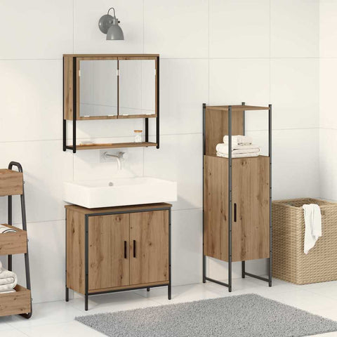 Bathroom Furniture Set with Door 3 pcs Brown 33 x 33 x 102.5 cm 3334368