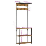 Coat Rack with Shoe Storage 68x30x182 cm Solid Rough Mango Wood 372737
