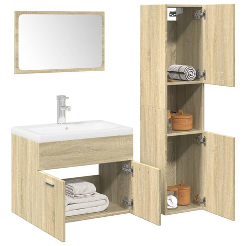 ZNTS 3 Piece Bathroom Furniture Set Sonoma Oak Engineered Wood 3324993
