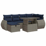 7 Piece Garden Sofa Set with Cushions Grey Poly Rattan Acacia 3327901