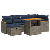 7 Piece Garden Sofa Set with Cushions Grey Poly Rattan Acacia 3328118