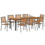 Garden Dining Set 9 pcs Grey and Natural Teak Poly Rattan 3365509