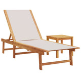 ZNTS Sun Lounger with Table Grey Solid Wood Acacia and Textilene 4008417