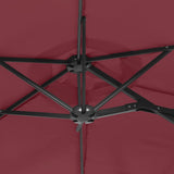 Double-Head Garden Parasol with LEDs Bordeaux Red 316x145 cm 362973