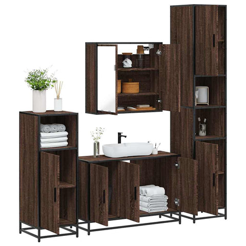 ZNTS 4 Piece Bathroom Furniture Set Brown Oak Engineered Wood 3301194