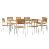 Garden Dining Set 9 pcs Solid Teak Wood and Stainless Steel 3334788