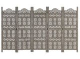 Hand carved 5-Panel Room Divider Grey 200x165 cm Solid Mango Wood 285323