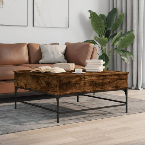 ZNTS Coffee Table Smoked Oak 95x95x45 cm Engineered Wood and Metal 3217066