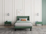 Single Bed Velvet Dark Green 3FT Upholstered Bed with Winged Headboard, Wood Slat Support WF284400AAA