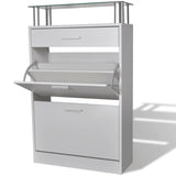 Shoe Cabinet with a Drawer and a Top Glass Shelf Wood White 241244