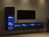 TV Wall Unit with LED 4 pcs Black Oak Engineered Wood 3402967