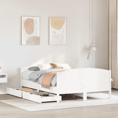 ZNTS Bed Frame without Mattress White 120x200 cm Solid Wood Pine 3301792