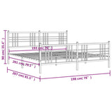 Metal Bed Frame without Mattress with Footboard White 193x203cm 376397