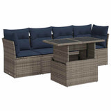 5 Piece Garden Sofa Set with Cushions Grey Poly Rattan Acacia 3326092
