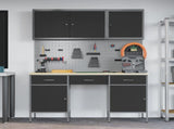 Work Cabinet 8 pcs Black and Grey Engineered Wood and Steel 3321452