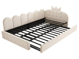 Upholstered Daybed with Pull-Out Bed, Crown-shaped Trundle Bed, 3FT Single Sofa Bed 90 x 190 cm, N601P431271B