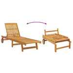 ZNTS Sun Lounger with Wheels and Cushion in Beige, Made of Solid Wood 4105537