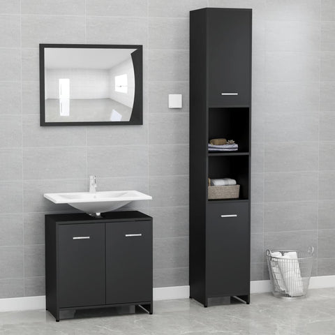 ZNTS 3 Piece Bathroom Furniture Set Black Engineered Wood 3056917