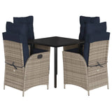 5 Piece Garden Dining Set with Cushions Grey Poly Rattan 3213484