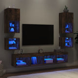 8 Piece TV Wall Units with LED Smoked Oak Engineered Wood 3216594