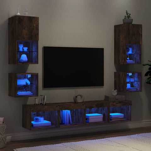 8 Piece TV Wall Units with LED Smoked Oak Engineered Wood 3216594