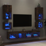 8 Piece TV Wall Units with LED Smoked Oak Engineered Wood 3216594