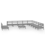 ZNTS 12 Piece Garden Lounge Set Solid Wood Pine Grey 3083151