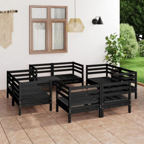 ZNTS 8 Piece Garden Lounge Set Black Solid Pinewood 3082431