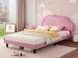 3ft Single Upholstered Bed with LED Adjustable Cute Cloud Headboard, Soft Velvet Bed Frame with N652P241968P