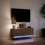 TV Wall Cabinet with LED Lights Brown Oak 100x31x35 cm 852368