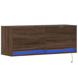 TV Wall Cabinet with LED Lights Brown Oak 100x31x35 cm 852368