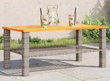 Garden Table Grey 70x38x42 cm Poly Rattan Acacia Wood 366271