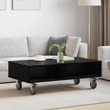 Side Table with Wheels Black Oak 90 x 50 x 30 cm 891017