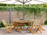 5 Piece Garden Dining Set Beige Poly Rattan and Solid Wood 3281828