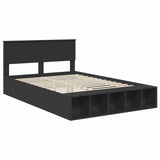 Bed Frame with Shelf Manual Black 150 x 200 cm Engineered Wood 3408355