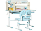 Kids Desk and Chair Set, with Storage Shelves, Washable Cover, for Ages 3-12 Years - Blue T3398P347714