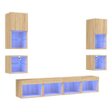 8 Piece TV Wall Units with LED Sonoma Oak Engineered Wood 3216592