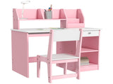 Two-Piece Kids Desk and Chair Set with Storage, for Ages 5-8 Years - Pink T3398P347723