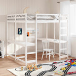 ZNTS Loft Bed with Desk and Ladder White 160x200 cm Solid Wood Pine 3284234