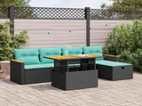 6 Piece Garden Sofa Set with Cushions Black Poly Rattan Acacia 3328107