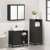 ZNTS 3 Piece Bathroom Furniture Set Black Engineered Wood 3301025