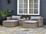 5 Piece Rattan Garden Furniture Set w/ 10cm Thick Cushions, Aluminium Frame Wicker Outdoor Balcony T3398P320098