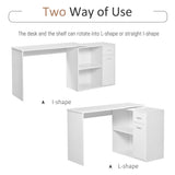 L-Shaped Desk, Corner Computer Desk, Adjustable Study Table with Storage Shelf, Drawer and Cabinet, T3398P329832