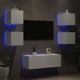 6 Piece TV Wall Units with LED White Engineered Wood 3216811