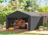 6.6 x 7.8ft Outdoor Garden Storage Shed, Waterproof Bike Tent with Roll-up Zipper Door, Galvanised T3398P553470