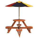 Picnic Table for 4 Kids with Umbrella Round Solid Wood Fir 3281623