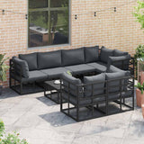 Garden Sofa Set with Cushion 7 pcs Black Steel 3378951