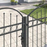 Garden Fence Gate with Arched Top Grey 400 x 125 cm Steel 42008956