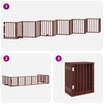 Dog Gate with Door Foldable 12 Panels Brown 600 cm Poplar Wood 3155548