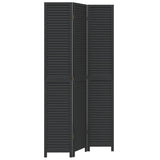 Room Divider 3 Panels Black Solid Wood Paulownia 358848